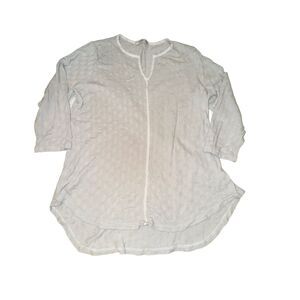 Cut Loose Henley Top Women's L Gray Blouse Check Knit Contrast Trim 1/2 Sleeve